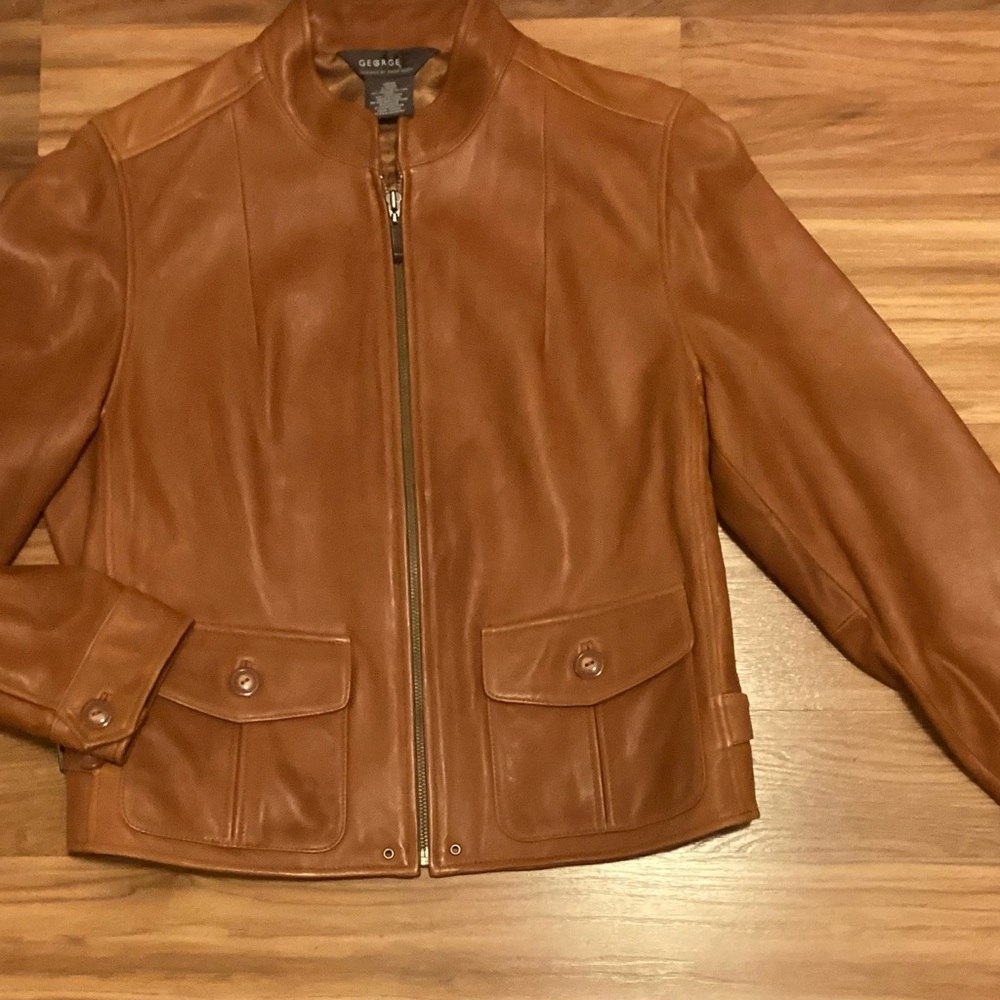 George by Micheal Eisen Women’s 100% Genuine Leather Jacket, Cognac, Size Larege